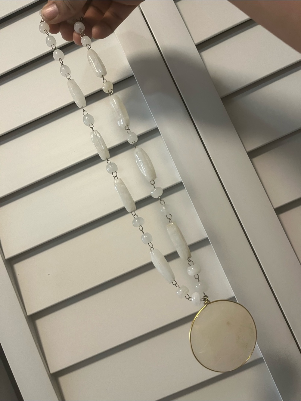 White Beaded Pendant Necklace - Elegant Women’s Jewelry